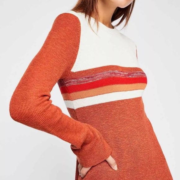 Free people colorblock long sleeve Rust and White Striped Sweater Dress - Picture 9 of 9
